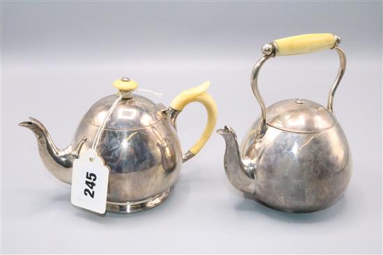 Pair small silver teapots